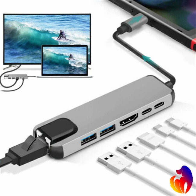 Bộ Hub Chia Cổng Usb Type C Rj45 4k Hdmi Usb 6 Trong 1