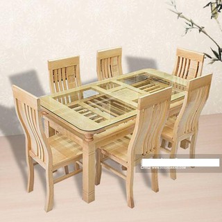 BÀN ĂN GỖ SỒI 2 TẦNG 6 GHẾ