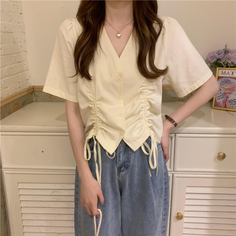 Áo Sơ Mi Tay Ngắn Cổ Chữ V Dáng Ôm Thời Trang Mùa Hè Mới Cho Nữ 2021