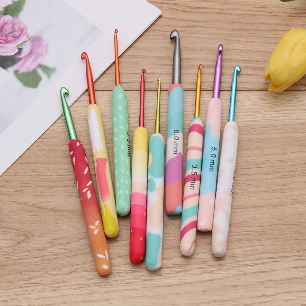 CONOPERY Bộ 9 cây kim móc đan len thủ công bằng nhôm gốm sứ mới 2.5-6mm