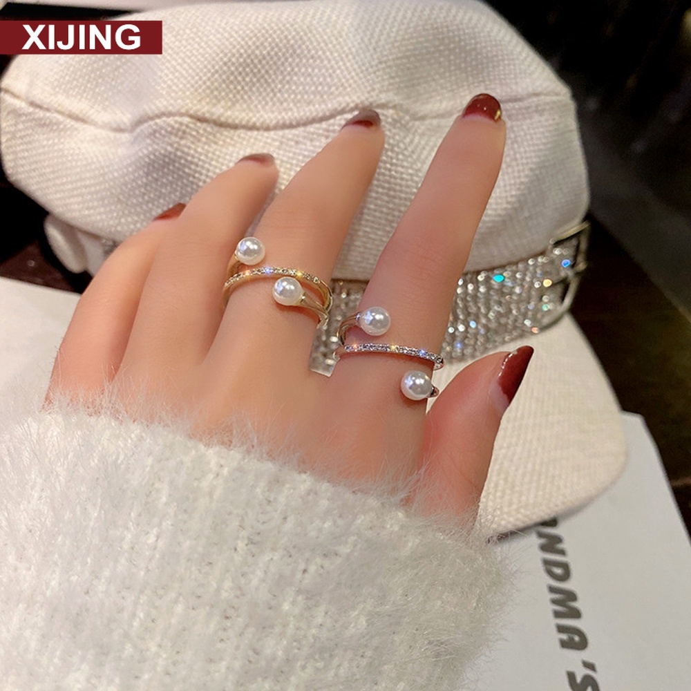 Nhẫn kiểu dáng hở đính ngọc trai thời trang phong cách hàn quốc cá tính XJ