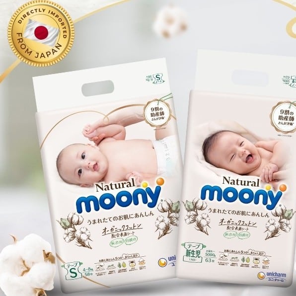 Tã bỉm Moony Natural nội địa Nhật dán quần đủ size NB63/S58/M46/L36/XL32