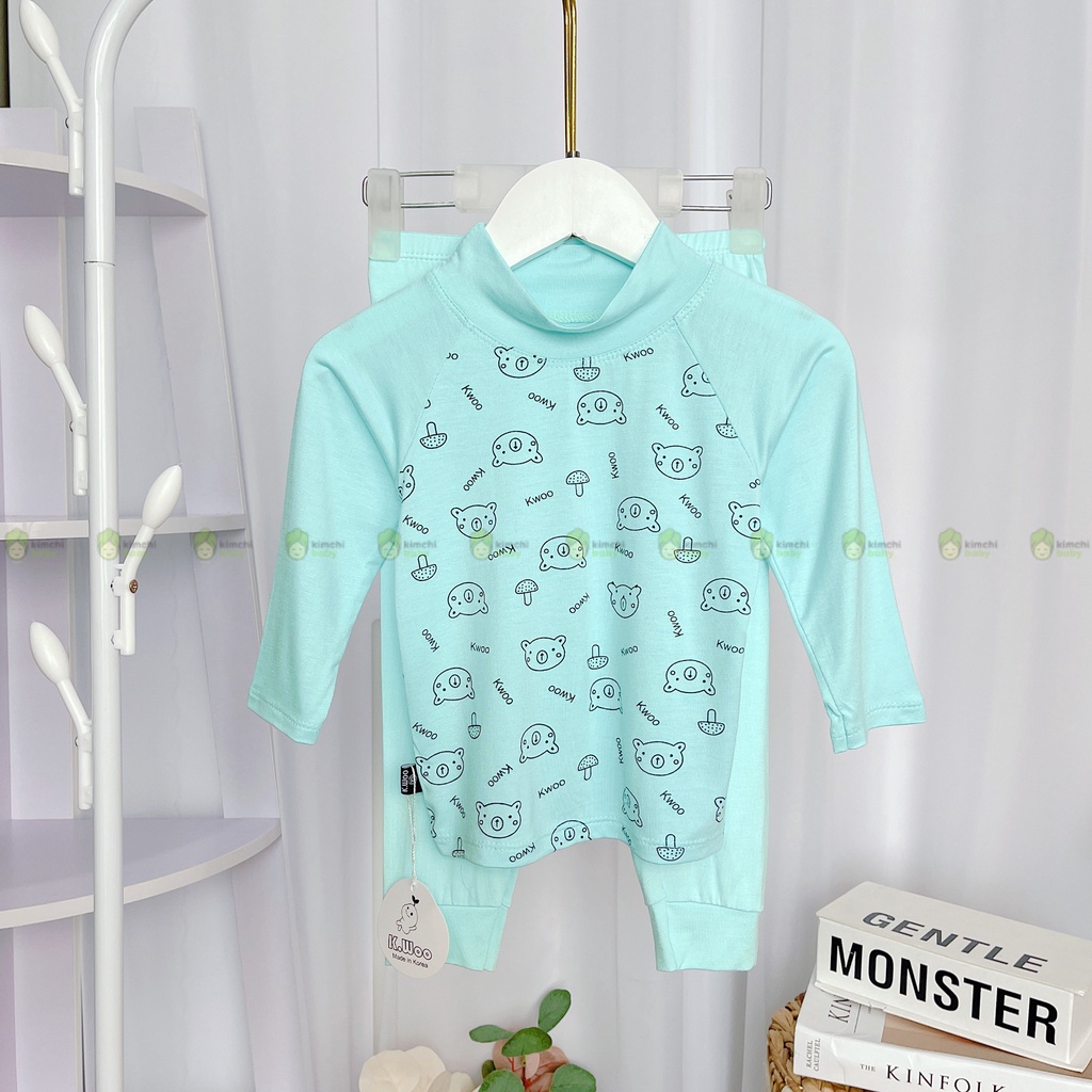 Bộ Dài Tay Bé Gái, Bé Trai KIMCHIBABY Vải Thun Lạnh Cổ 3P Hoạ Tiết Gấu Giáp Lăng, Bộ Quần Áo Trẻ Em Thu Đông KWTD2209