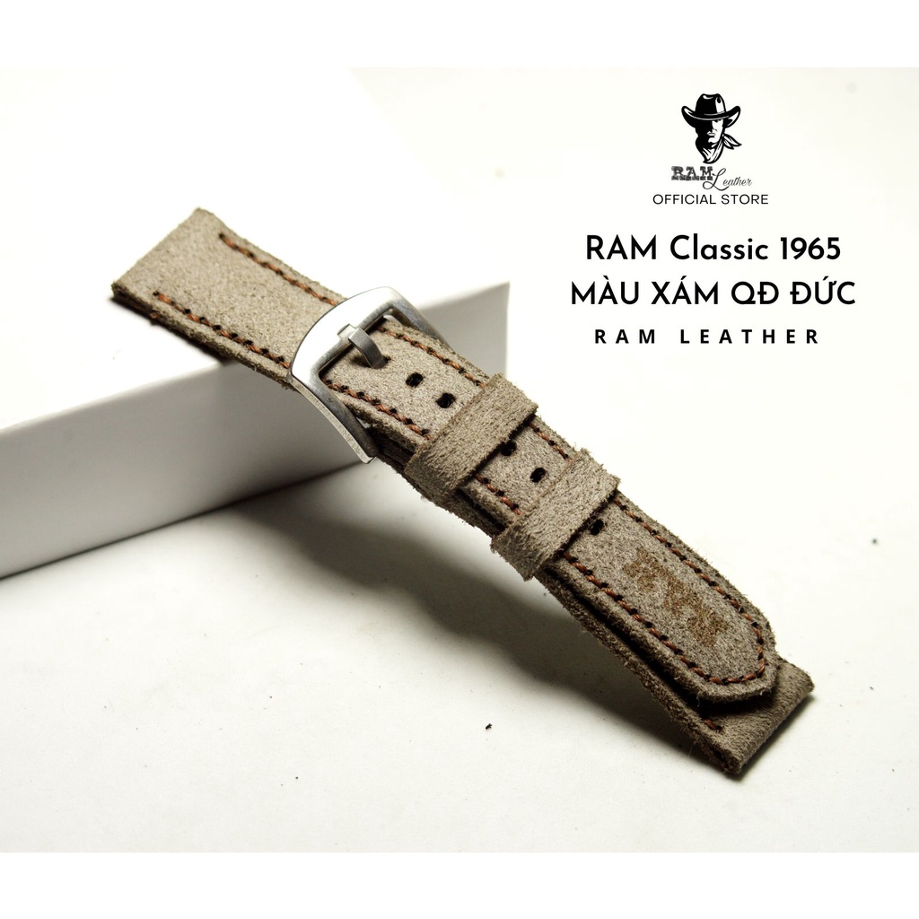 Dây Đồng Hồ Da Thật RAM Leather 1965 Da Bò Xám Quân Đội Đức Bền Đẹp