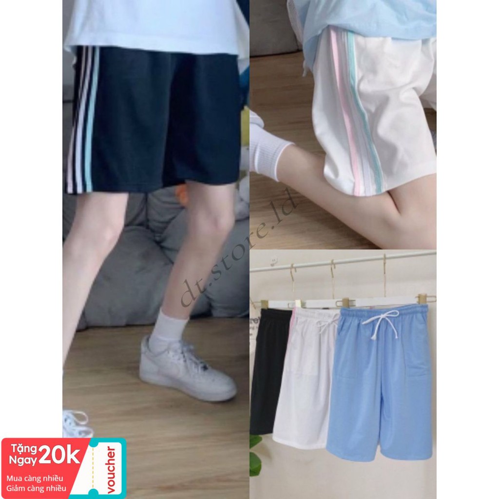 freeship Quần Đùi Kẻ Sọc Unisex ,Quần Short Nam Nữ Dây Rút Dáng Rộng 3 Màu V002
