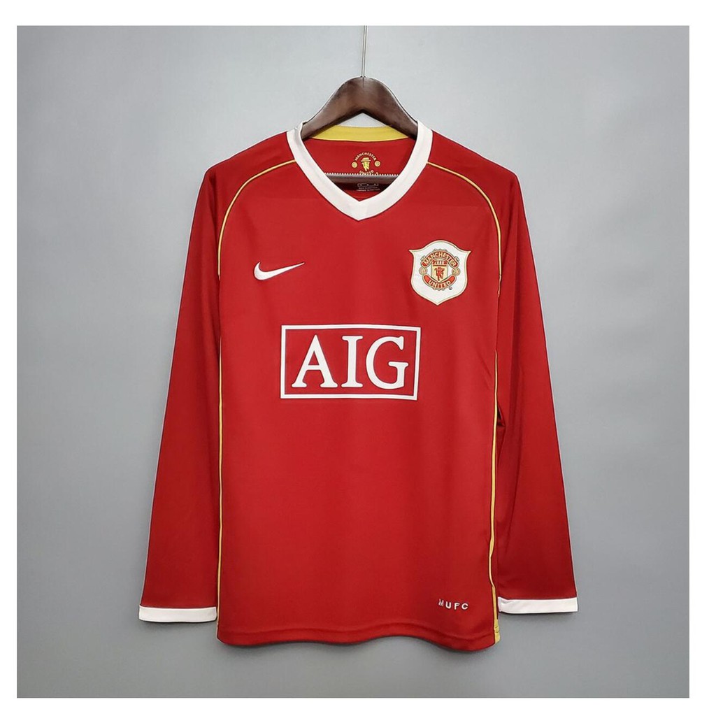 Áo Thun Đá Banh Tay Dài In Logo Manchester United Phong Cách Retro Cho Nam Size S-2xl 90-92