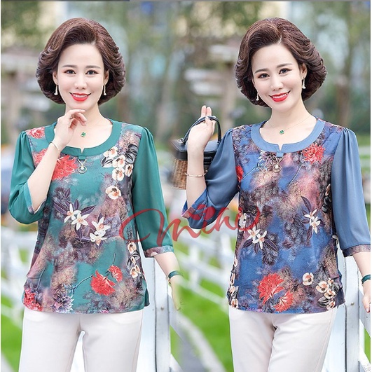 Áo trung niên nữ tay lỡ A44 đẹp cho mẹ, bà - Thời trang cao cấp, sang trọng người lớn tuổi U40 U50 U60 giá rẻ Bigsize