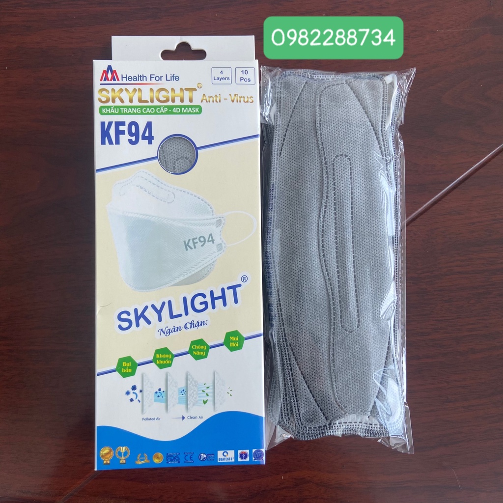 KHẨU TRANG KF94 LANDMASK 4D SKYLIGHT MÀU XÁM , GIẤY KHÁNG KHUẨN / HỘP 10 CÁI