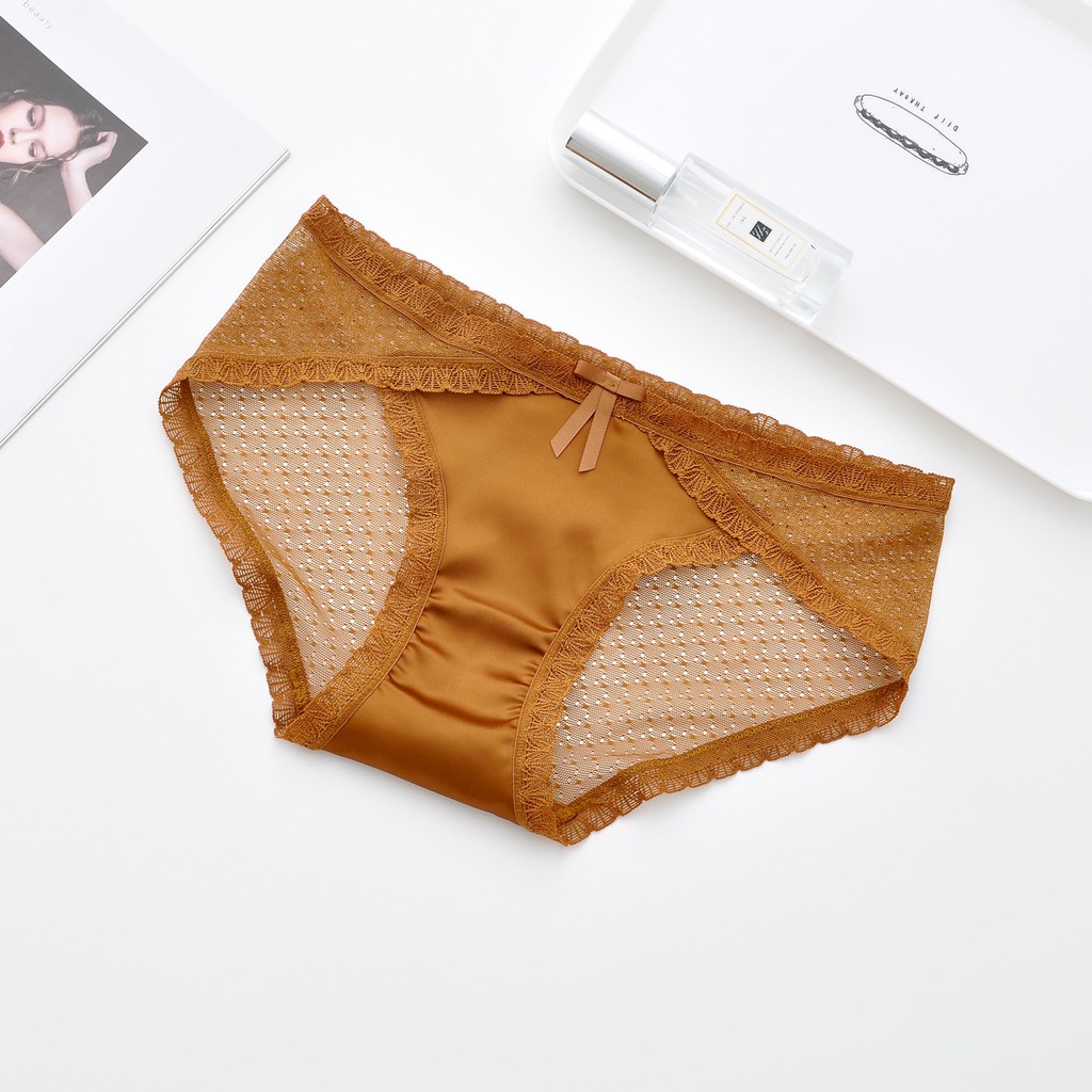 Quần lót ren lưới đính nơ vạt chéo Chunxuu, chất liệu Cotton kháng khuẩn cao cấp - QC05