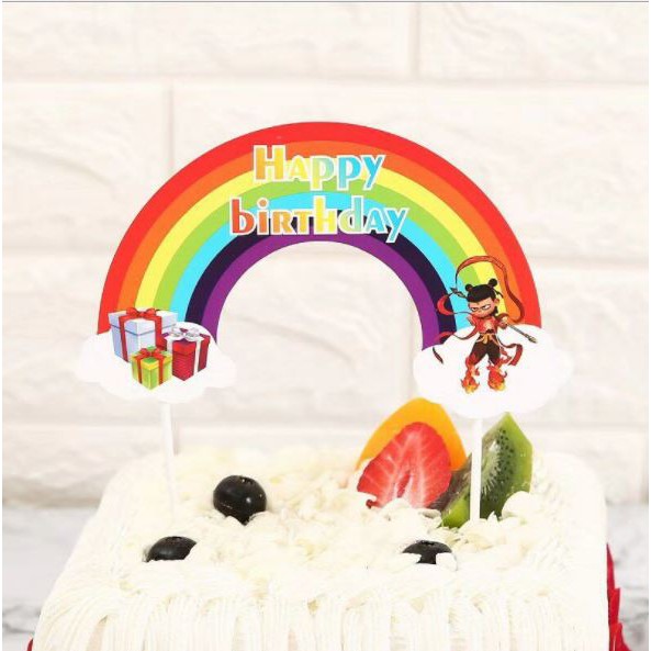 Trang trí bánh sinh nhật, bánh kem cho bé trai bé gái - SET 10 thẻ cắm CẦU VỒNG GIẤY chữ HAPPY BIRTHDAY