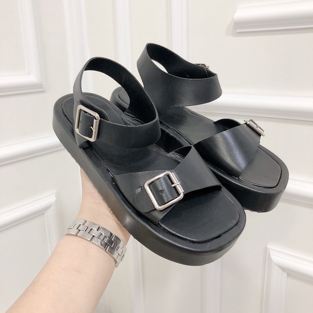 Sandal Nữ Đế Bọc 2p Chất Da Chuẩn Xịn Mút Bọc Da Nhẹ Khóa Bạc Cực Xinh - Chi Chanh Store