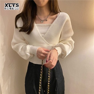 Áo sweater dệt kim dày XINLANYASHE tay dài giả hai lớp dáng rộng mới cho nữ áo len cổ trái tim nữ