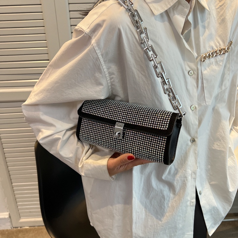 Túi Xách JASMIN NOIR Đeo Chéo Nắp Gập Quai Xích Họa Tiết Kim Cương Cho Nữ