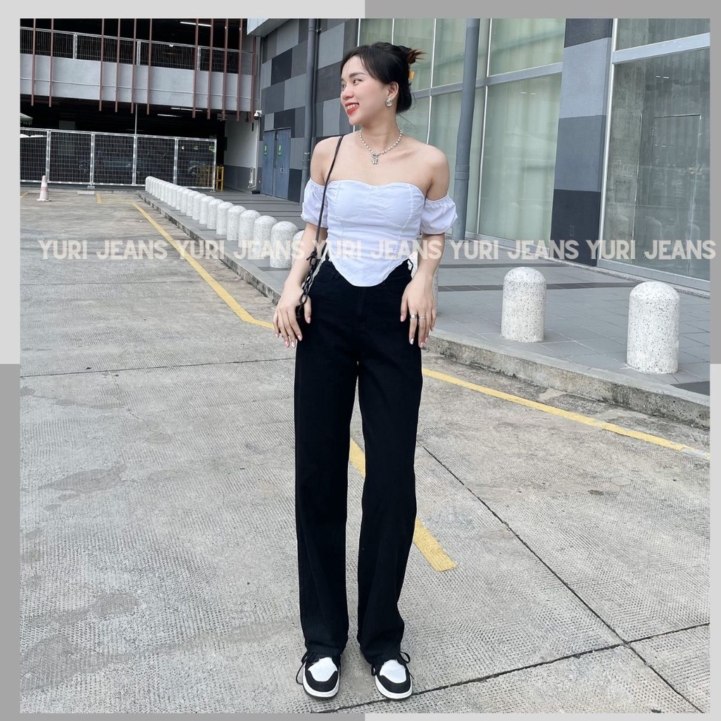 (Hình Thật Shop Chụp) Quần Jeans Ống suông Trơn  Nữ Lưng Cao Màu Xanh Shop Yuri Jeans