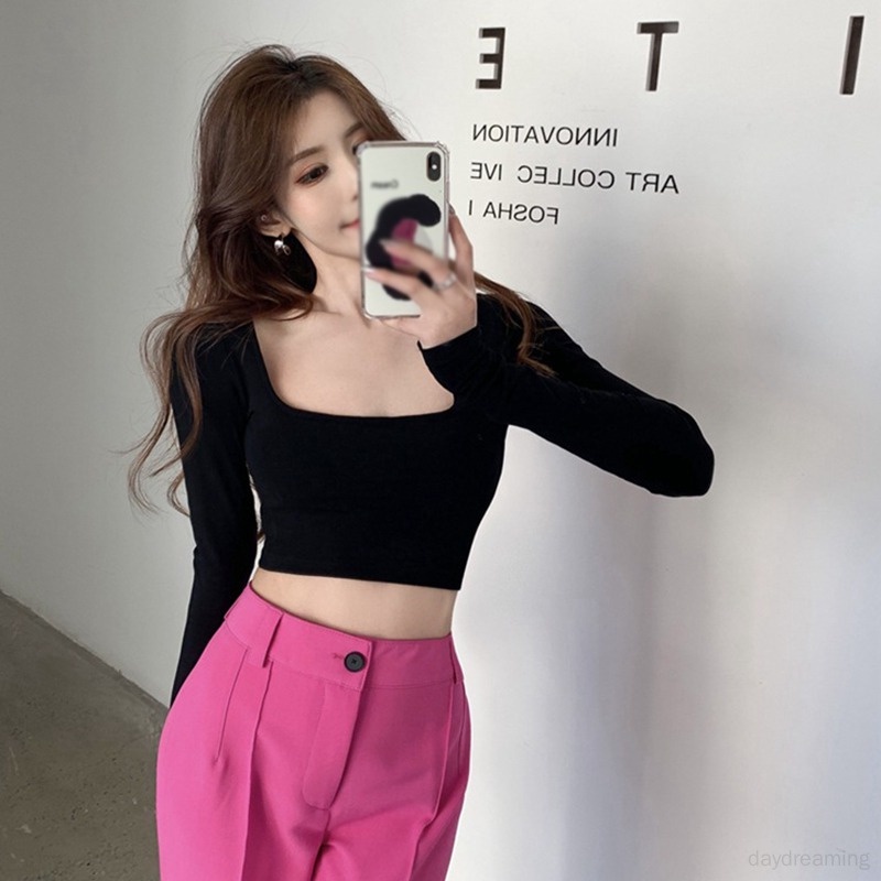 Áo Croptop Cổ Vuông Hở Lưng Cột Dây Phong Cách Hàn Quốc Thời Trang Quyến Rũ Cho Nữ
