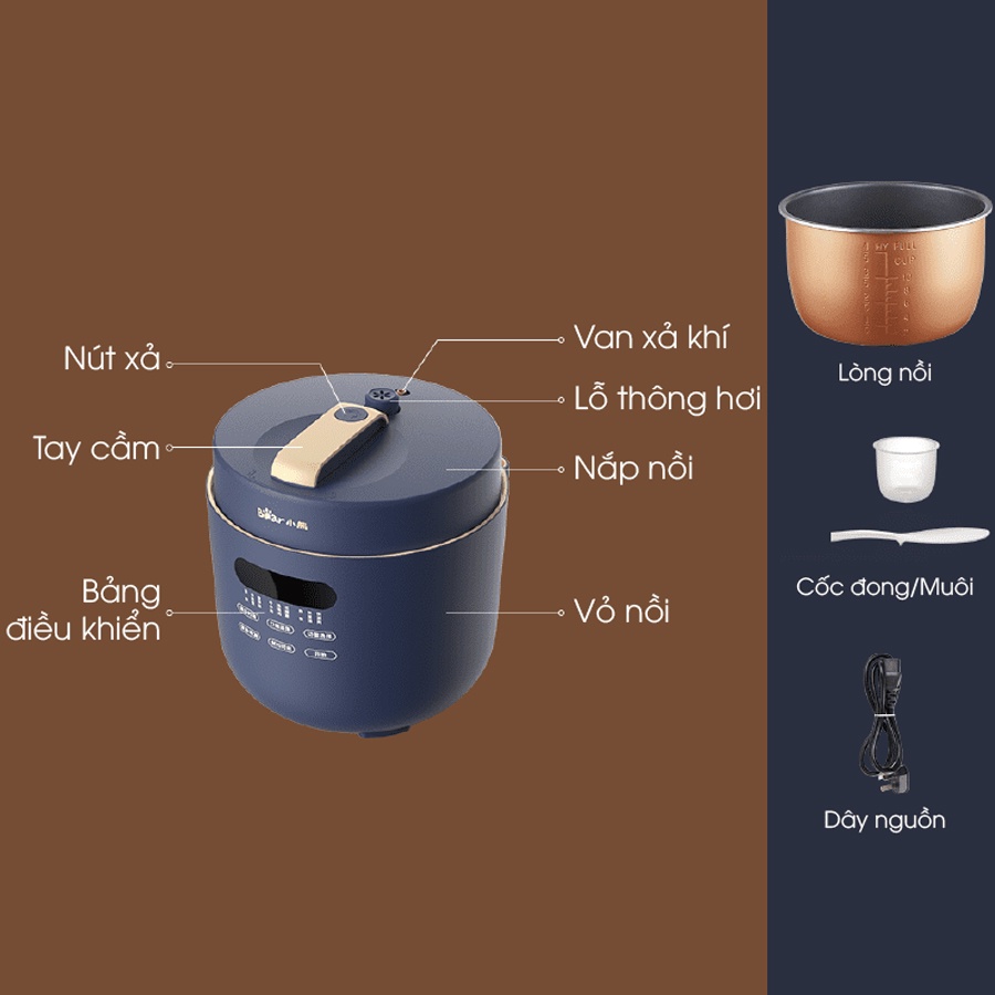 Nồi áp suất điện đa năng 5L Bear YLB-A50M1, 9 chức năng nấu, HomeMart – Hàng chính hãng BH 18 tháng