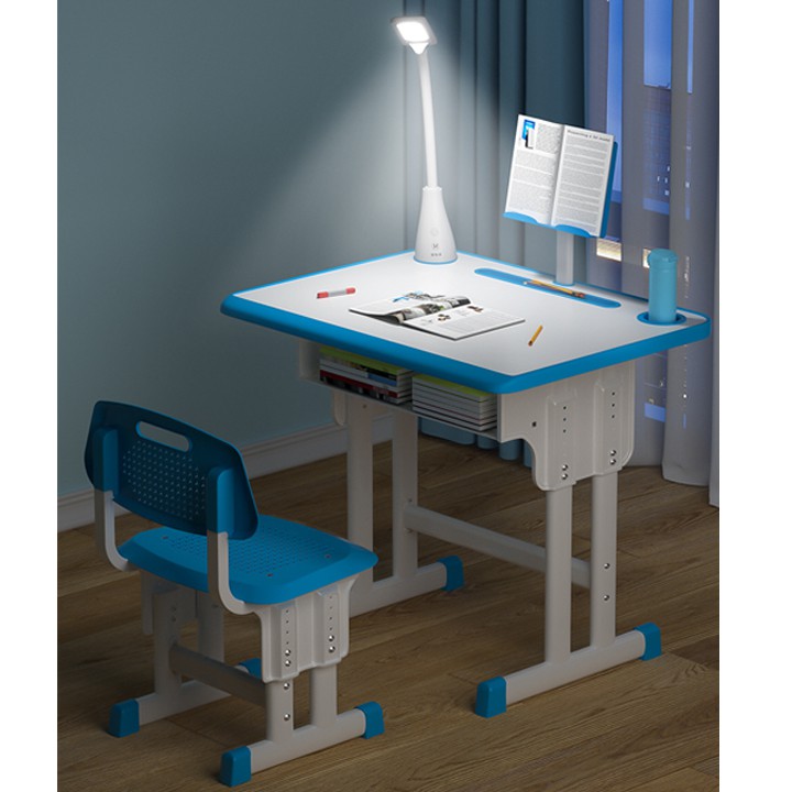 Bộ bàn ghế học sinh chống gù, chống cận, bàn học thông minh cho bé tăng chỉnh chiều cao ( Kèm đèn và giá đỡ sách)