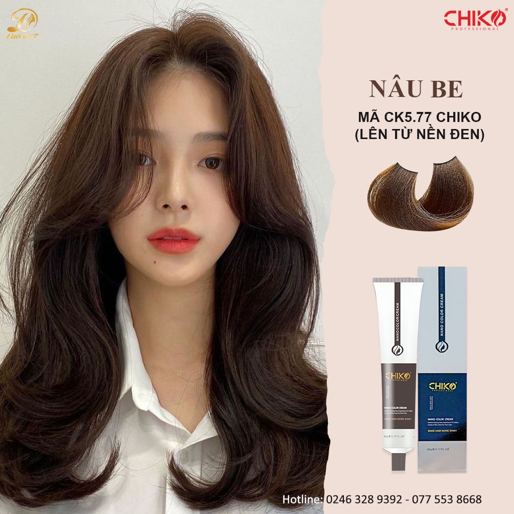 NÂU BE-Thuốc nhuộm tóc màu nâu be (CK 5.77) KHÔNG TẨY CHIKO + TẶNG kèm trợ nhuộm