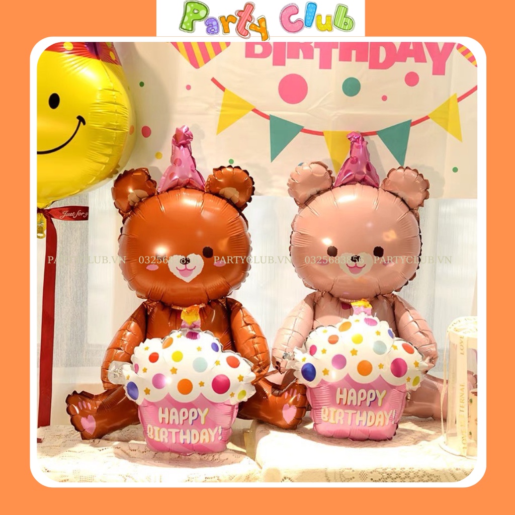Bóng gấu ôm bánh kem trang trí sinh nhật