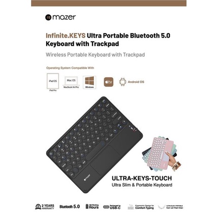 Bàn phím bluetooth 5.0 Mazer Infinite Ultra Portable tích hợp Trackpad