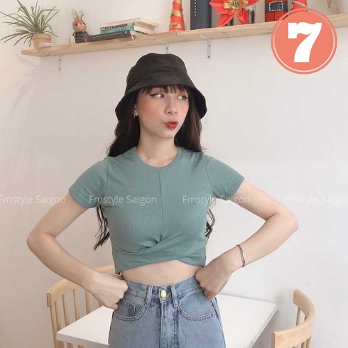 [Mã FAMAYWA2 giảm 10K đơn 50K] ÁO THUN CROPTOP XOẮN EO TAY NGẮN 21TU03T370901