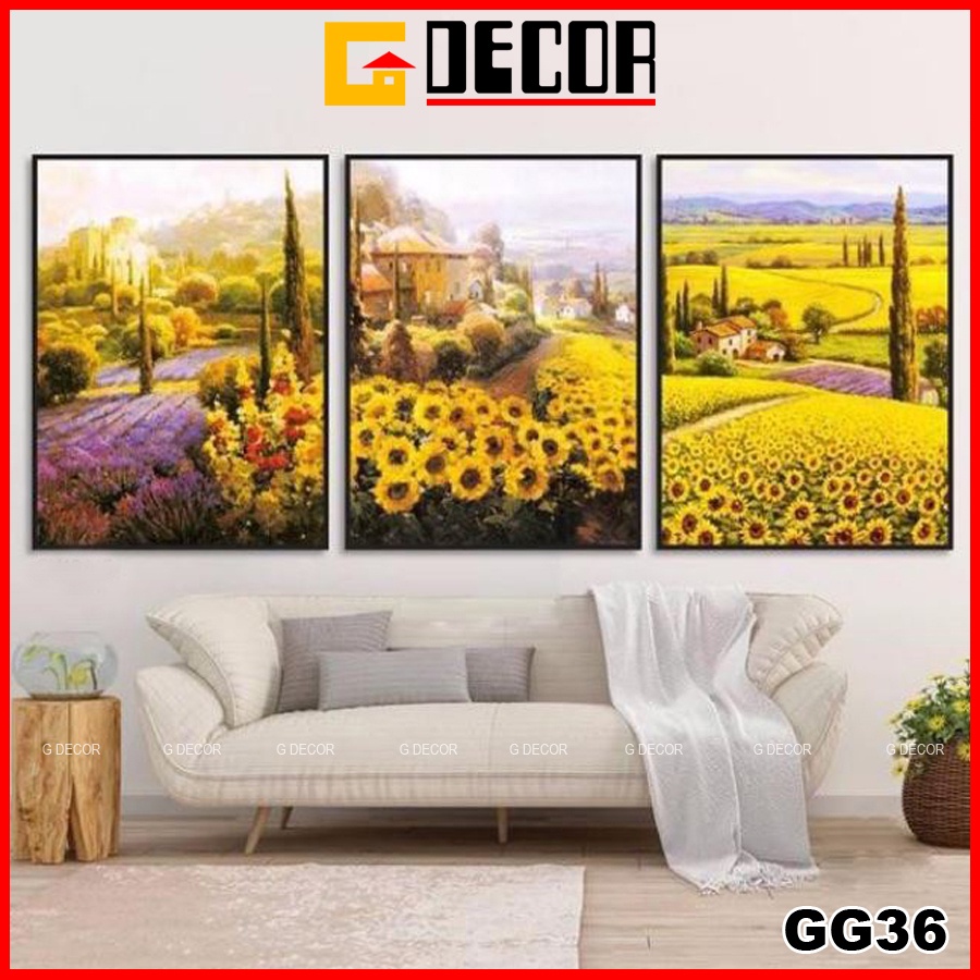 Tranh treo tường canvas khung gỗ 3 bức phong cách hiện đại Bắc Âu tranh phong cảnh trang trí phòng khách phòng ngủ 36