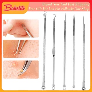 [Bakelili]Set 5 Dụng Cụ Nặn Mụn Đầu Đen Bằng Thép Không Gỉ Chất Lượng Cao