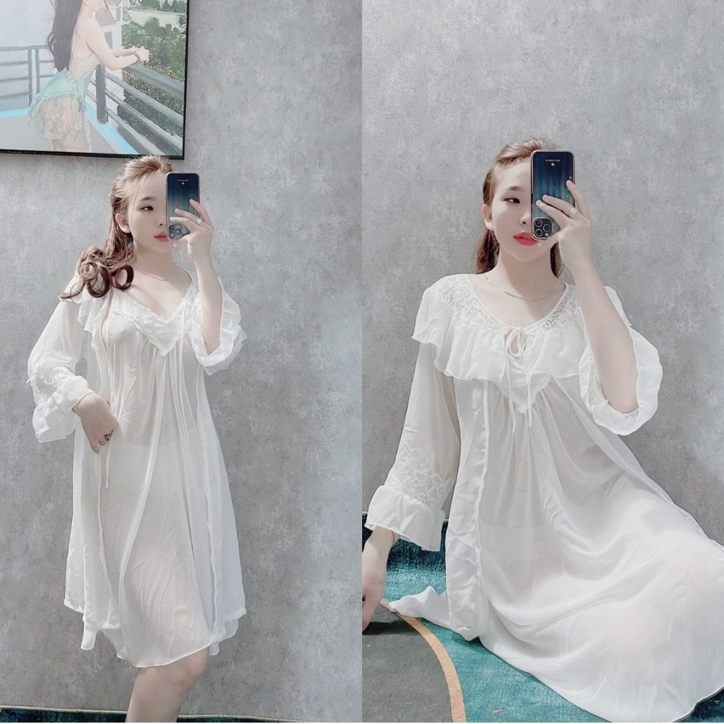 Váy ngủ áo choàng BIGSIZE ❣️FREE SHIP❣️ Đầm ngủ sexy lụa Chiffon Chất Siêu Mát Dáng Siêu Xinh &lt;80kg