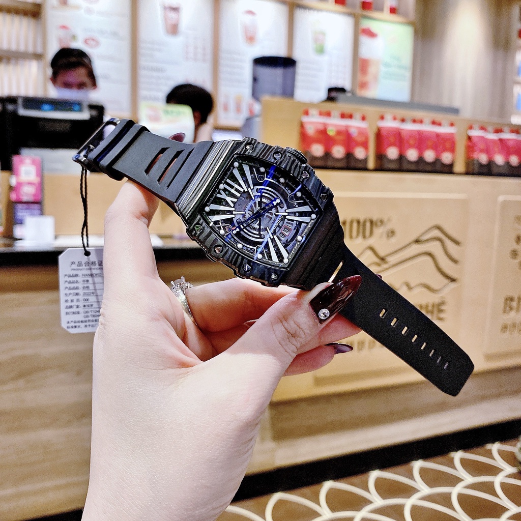 Đồng Hồ Nam Nữ Hanboro Nam Máy Automatic, Nữ Máy Pin , Dây Cao Su Màu Đen , Size 36mm/48mm fullbox