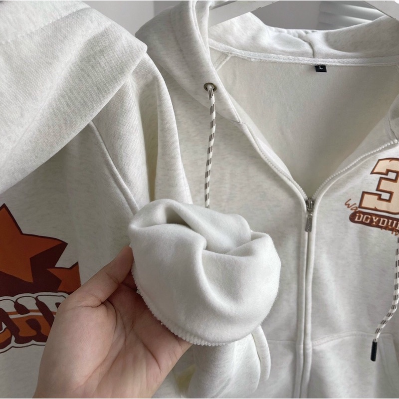 Áo hoodie zip 33 xám trắng