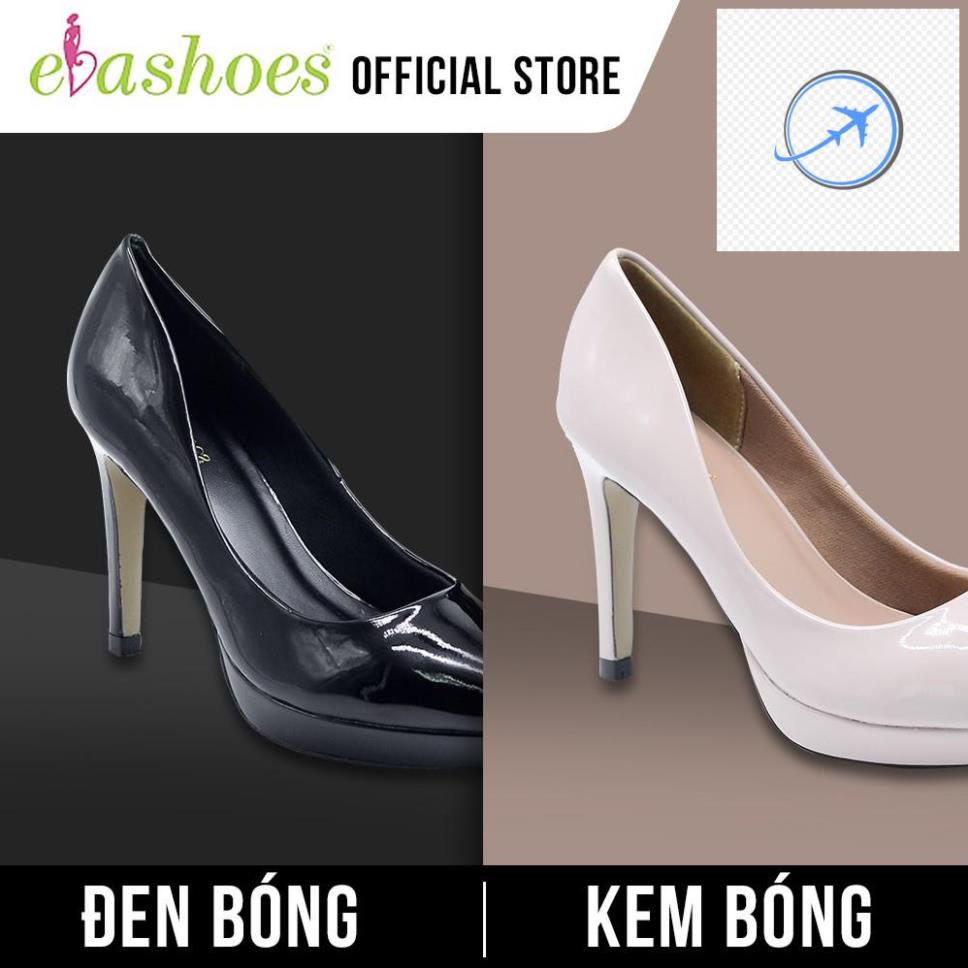 Giày Cao Gót Bít Mũi Đế Đúp Da Bóng 10cm Evashoes - Eva8184(Màu Đen,Kem)