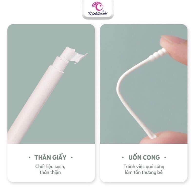 200 chiếc Tăm bông sơ sinh hình lợn Hồng Kichilachi thân giấy, hai đầu