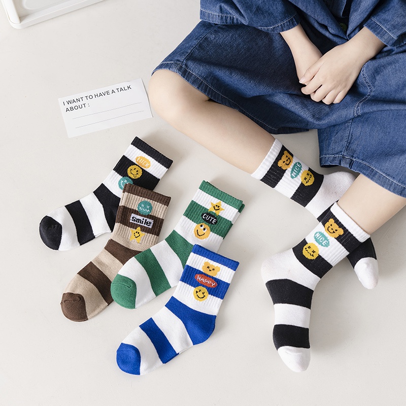 5 cặp / bộ Vớ trẻ em hoạt hình 1-12 tuổi Vớ ống giữa cho bé gái và bé trai Vớ bông mềm Vớ trẻ em động vật Vớ trẻ em
