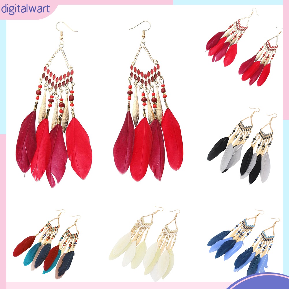 Khuyên Tai Dài Gắn Lông Vũ Phong Cách Bohemian Thanh Lịch Dành Cho Nữ