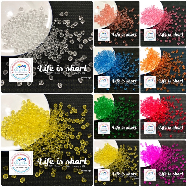 200g Hạt Acrylic Hình Kim Cương Lỗ Xỏ Ngang