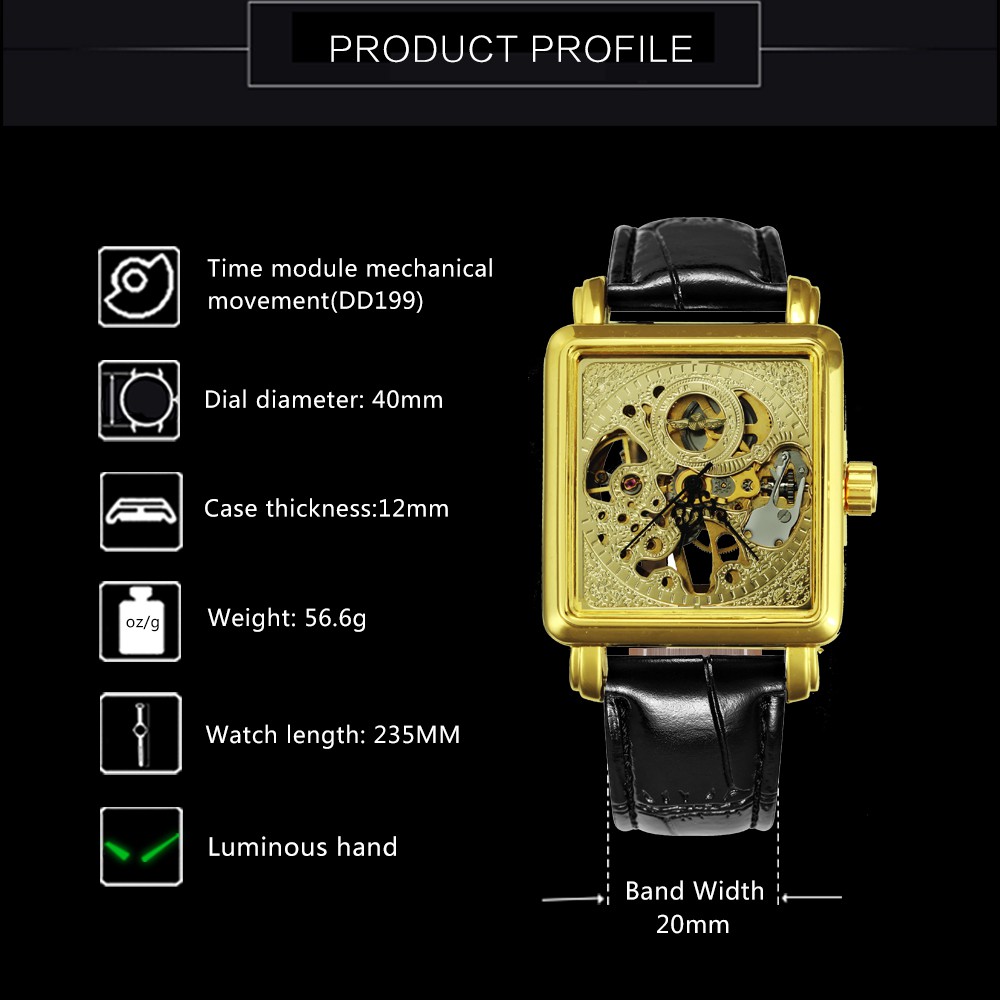 Đồng hồ cơ nam mặt vuông thời trang | BigBuy360 - bigbuy360.vn