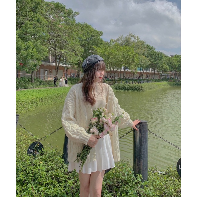 Áo CARDIGAN LEN TRƠN HAI MÀU ULZZANG FREESIZE