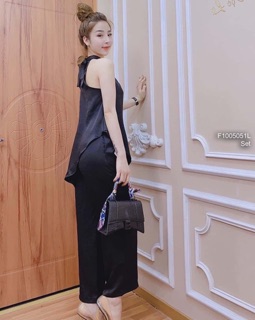 Set bộ lụa áo cổ yếm