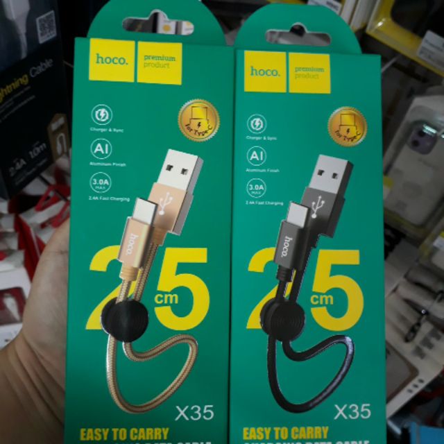 Cáp sạc ngắn samsung iphone type c 25cm hỗ trợ sạc nhanh 2.4A -Hoco X35
