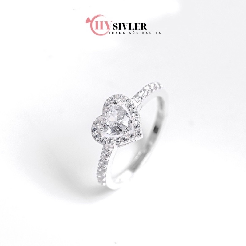 Nhẫn bạc nữ CHY SILVER hình trái tim đính đá bạc ta