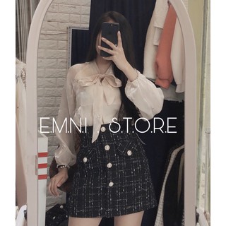 [SẴN-ẢNH THẬT] Chân váy dạ tweed nút ngọc tròn