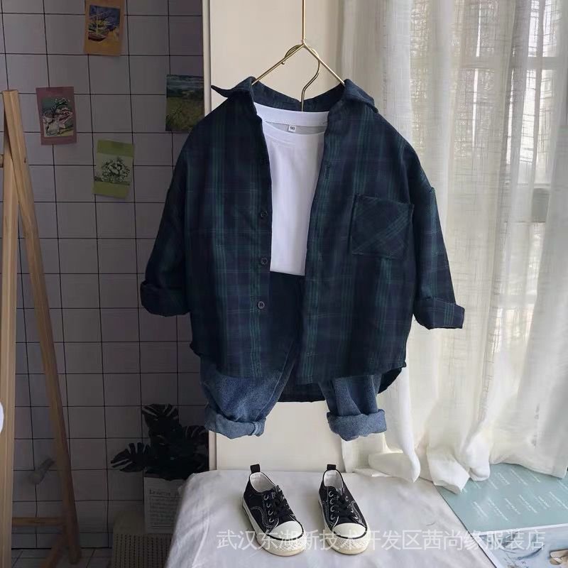 Áo Sơ Mi Caro Tay Dài Phong Cách Hàn Quốc Thời Trang Xuân Thu Mới Cho Bé Trai