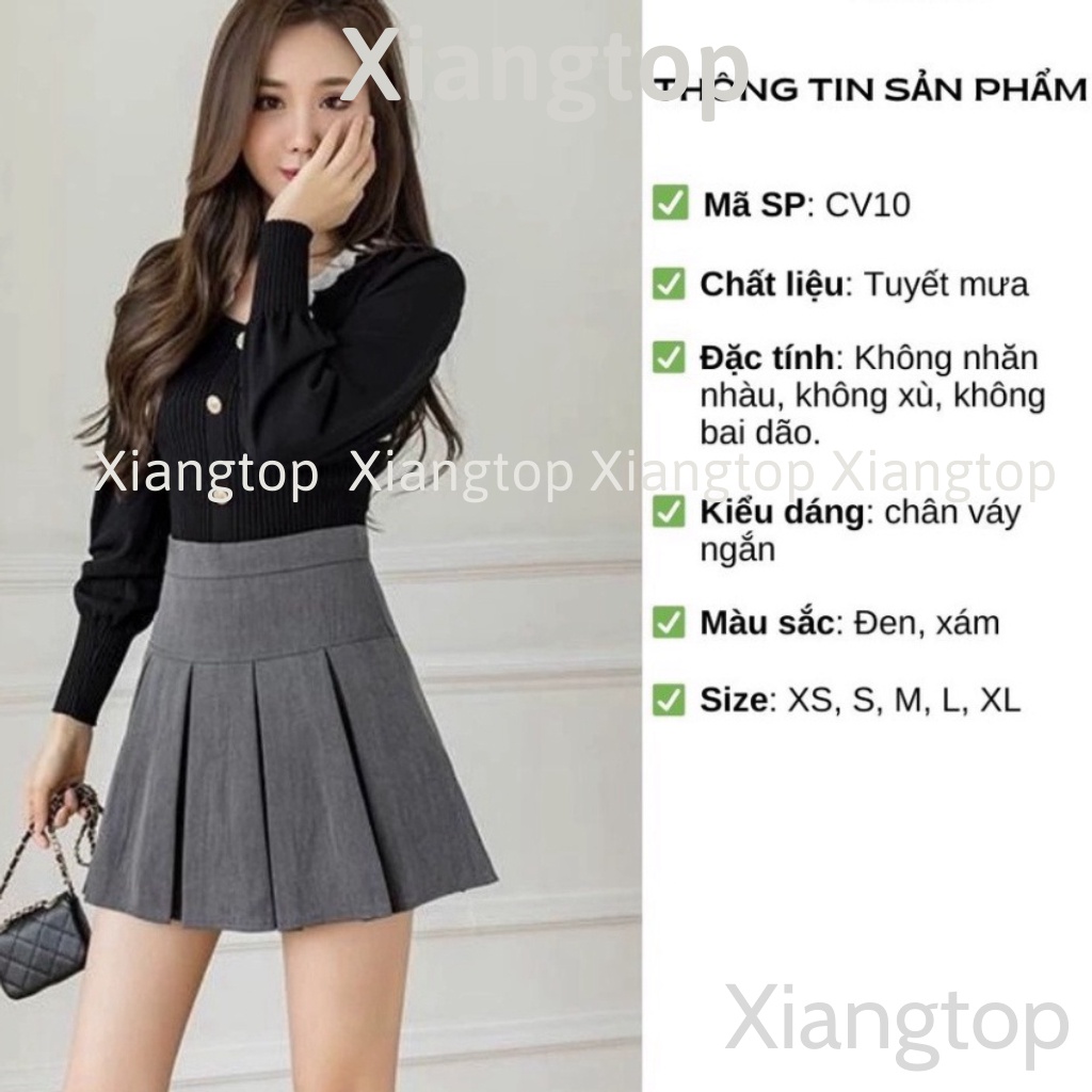 Chân váy xếp ly ngắn bản to màu xám bigsize phong cách Hàn Quốc kaca aosomicongsothietke