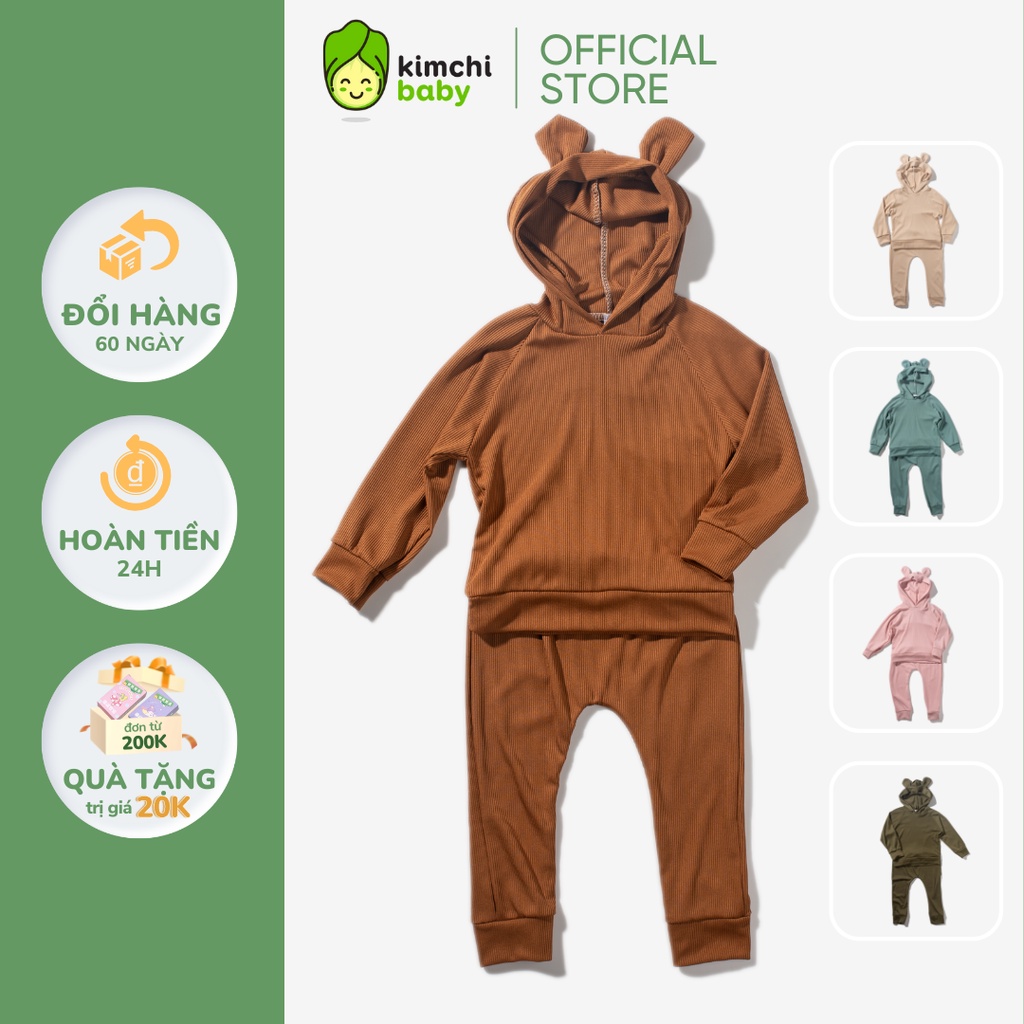 Đồ Bộ Dài Tay Bé Trai, Bé Gái Vải Len Gân Tai Thú 3D Dễ Thương, Bộ Mặc Nhà Cho Bé Thu Đông CKTD05