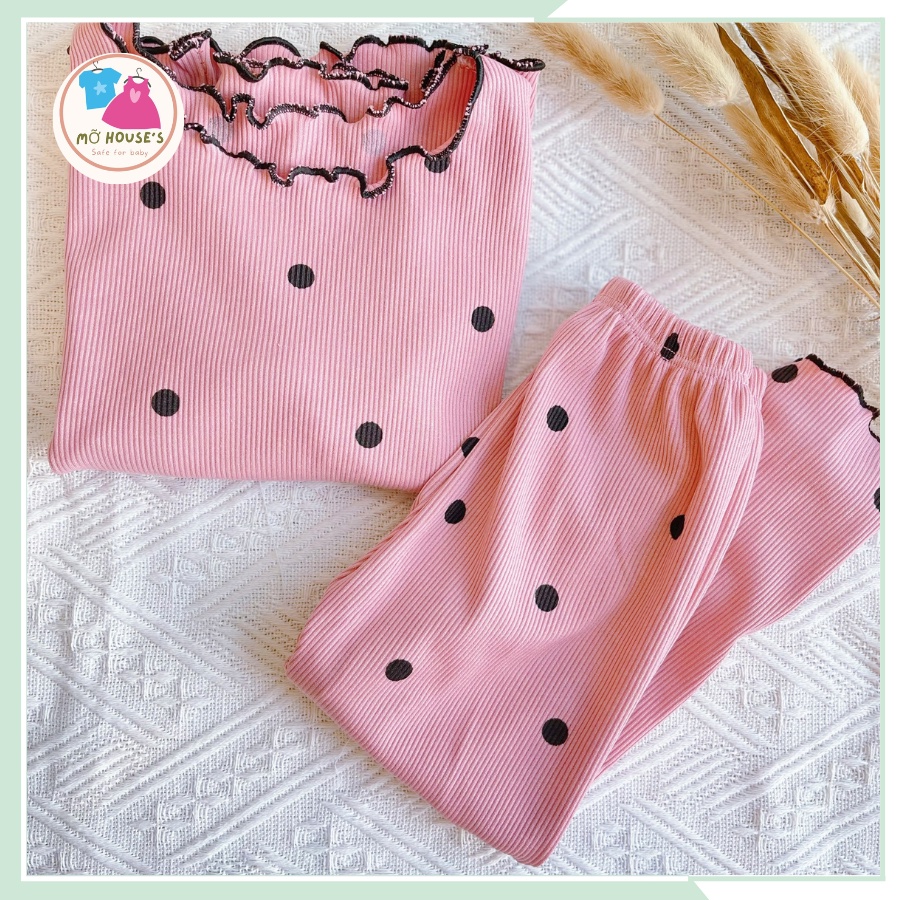 Bộ quần áo thun tăm , bộ thun tăm dài tay họa tiết dễ thương cho bé gái từ 8kg đến 22kg BBG17