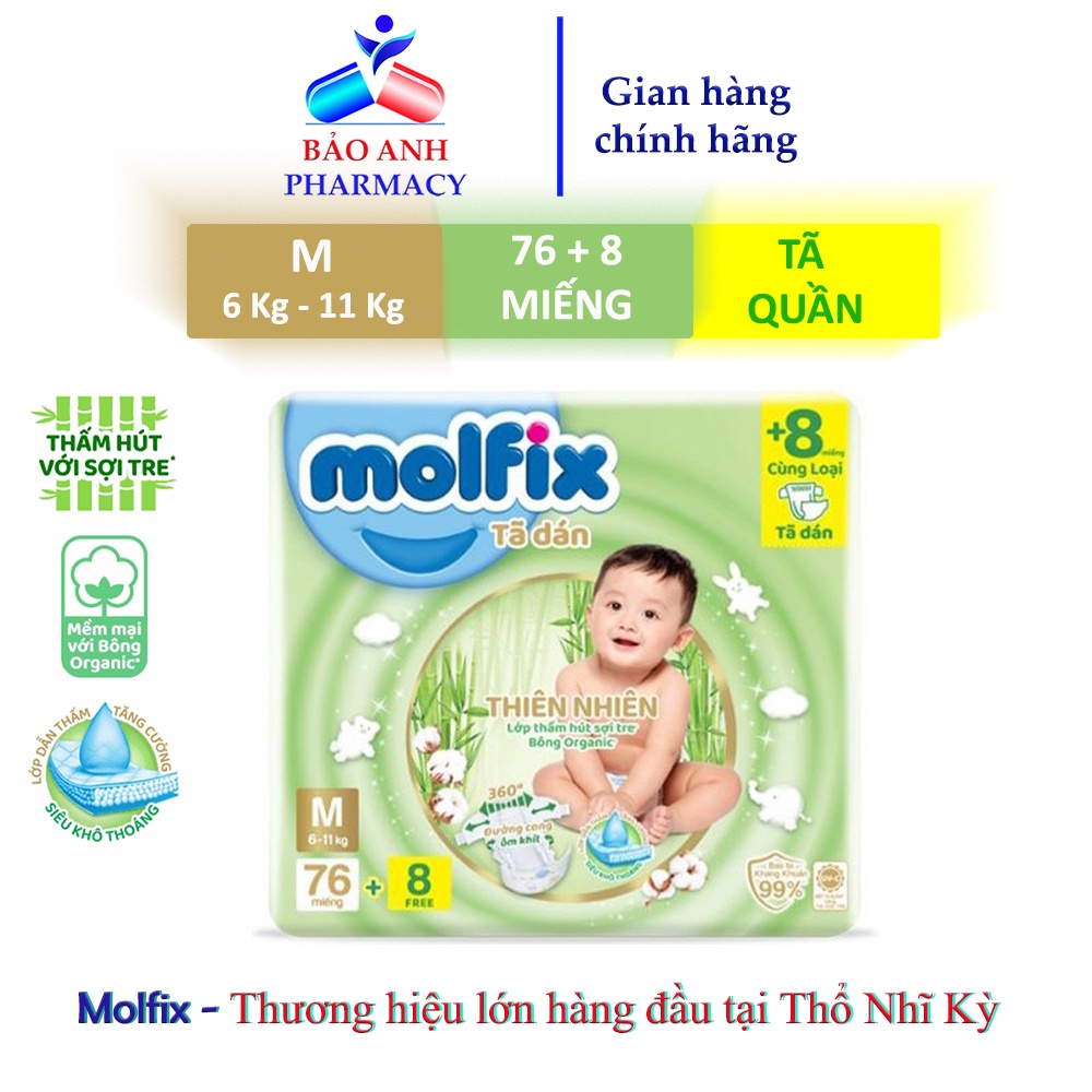 Tã/bỉm quần Molfix Thiên nhiên M76 (+8 miếng)