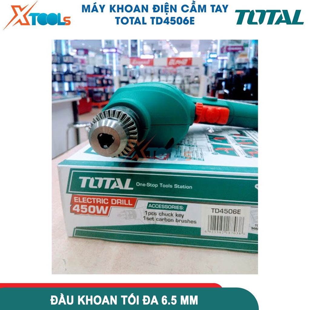 Máy khoan cầm tay Total TD4506E công suất 450w tốc độ 3200rpm đầu khoan 6.5mm khả năng khoan sắt 6mm[CHÍNH HÃNG][XTOOLS]