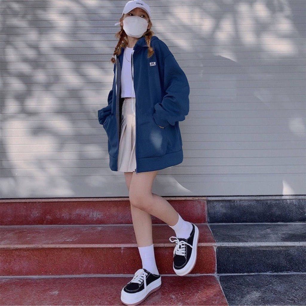 Áo Khoác Nỉ Xanh Logo Mặt Buồn Chất Dày Dặn Mềm Mịn Form Rộng Anne Boutique Mã 877