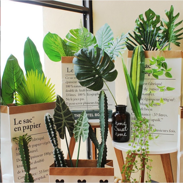 LÁ CÂY GIẢ DECOR monstera, dương xỉ, bạch đàn, khuynh diệp, phụ kiện trang trí chụp ảnh. lá cây xanh mướt