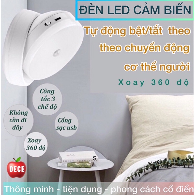(SALE HẾT) Đèn led cảm biến chuyển động cơ thể người sử dụng pin sạc tích điện xoay 360 độ dễ dàng tiện dụng